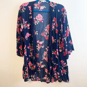 Navy Blue Floral Kimono Maurices Size XL
